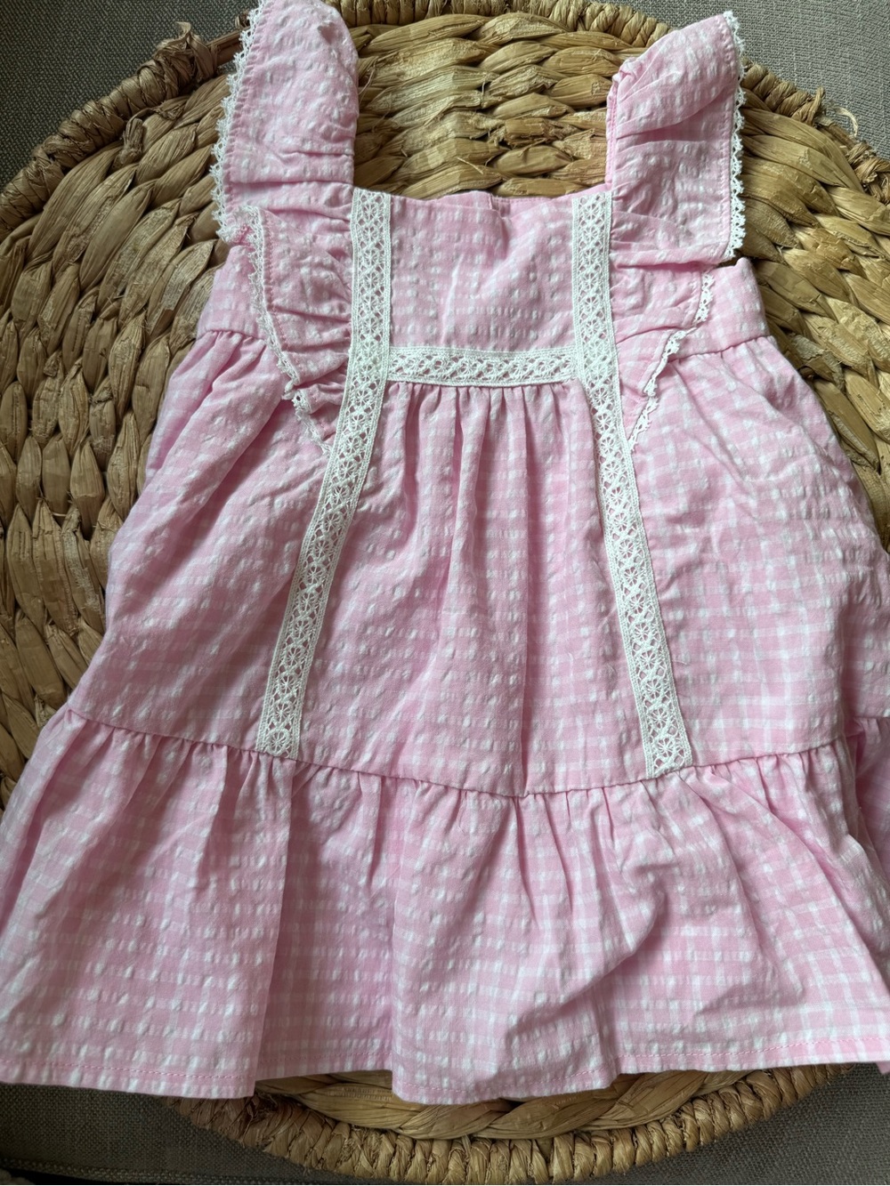 Janie and Jack Pink Gingham Lace-Trim Dress